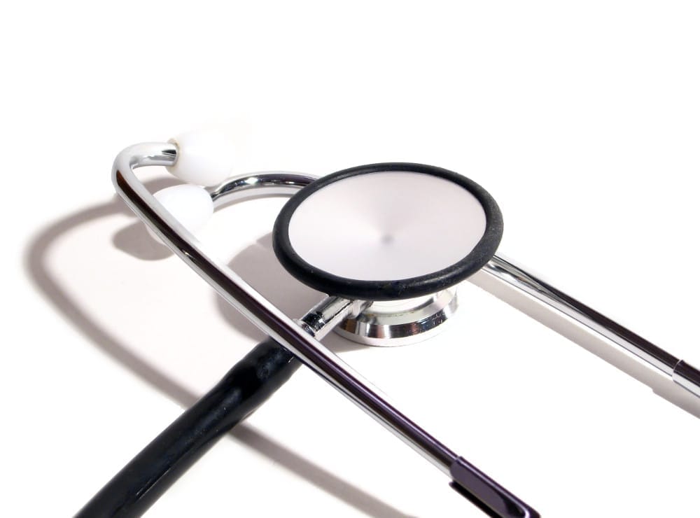 Close-up of a stethoscope on a white background
